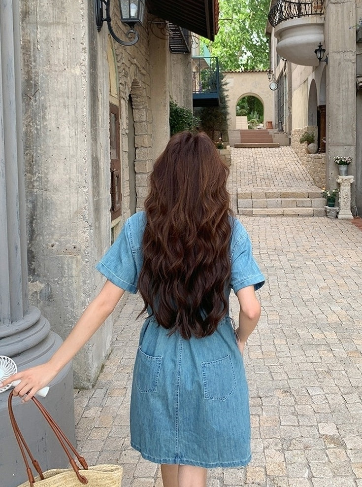 Vintage Denim Shirt Dress Casual Summer Style