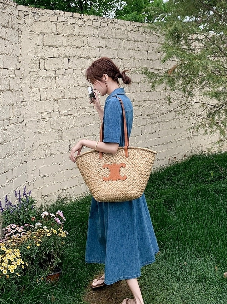 Vintage Denim Shirt Dress Elegant Waist Slim Summer