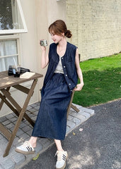 Vintage Denim Vest And Skirt Set