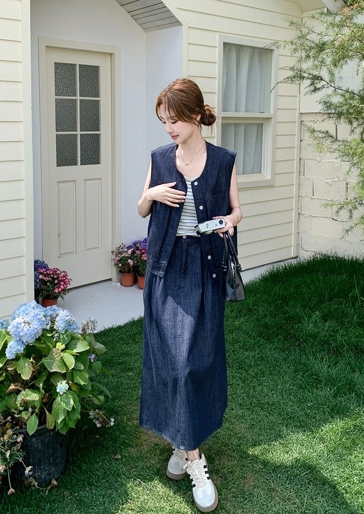 Vintage Denim Vest And Skirt Set