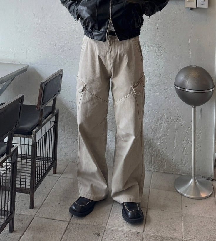 Vintage Distressed Utility Straight Wide Leg Jeans