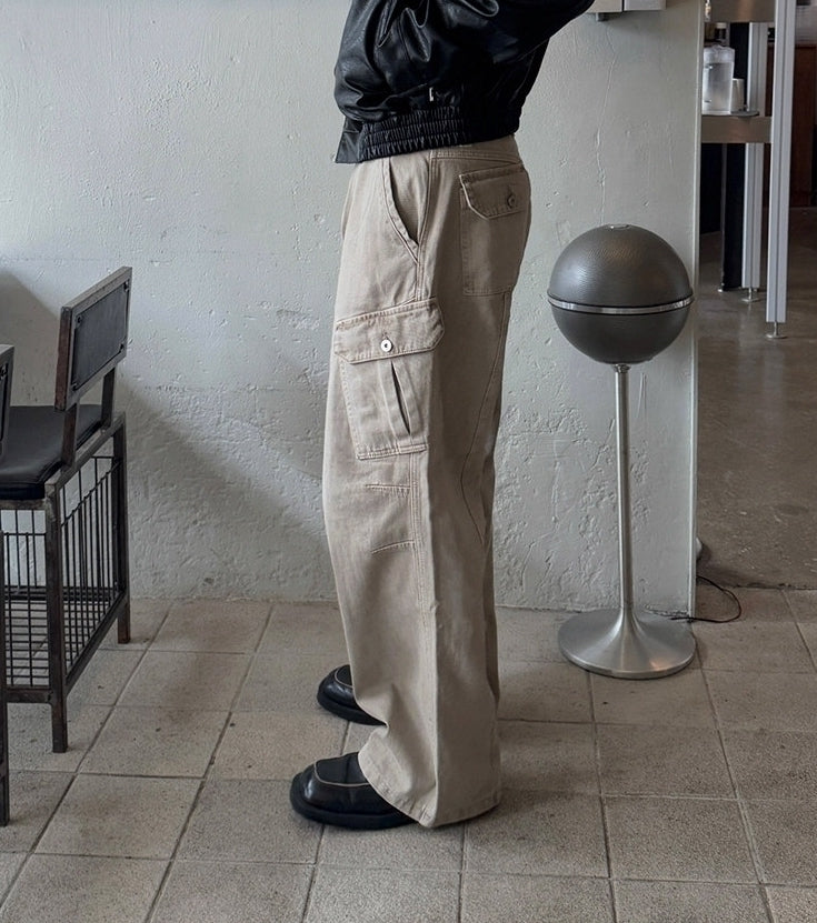 Vintage Distressed Utility Straight Wide Leg Jeans
