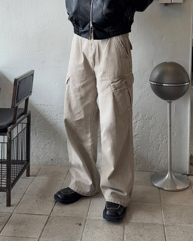 Vintage Distressed Utility Straight Wide Leg Jeans