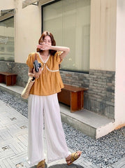 Vintage Embroidered Lace Trim Shirt And Shorts Set