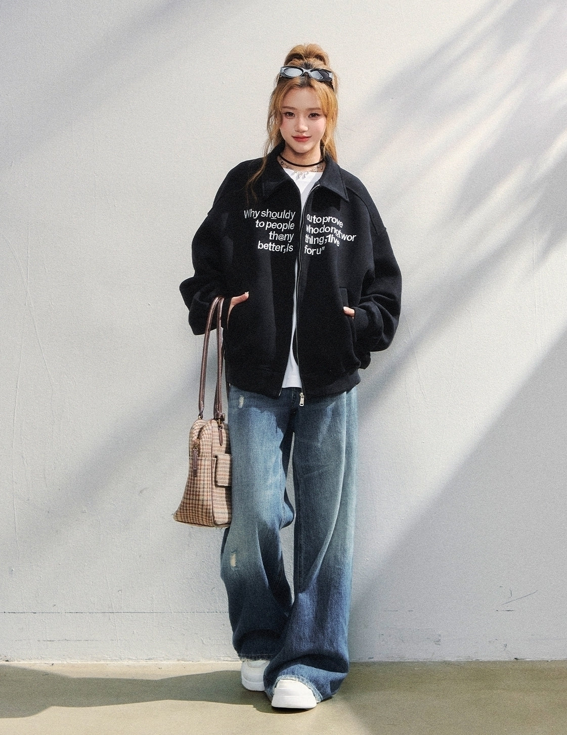 Vintage Embroidered Lettering Oversized Casual Jacket