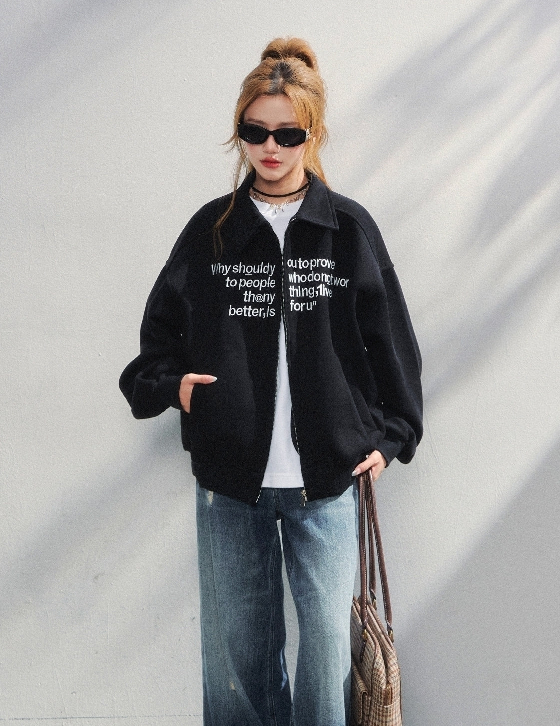 Vintage Embroidered Lettering Oversized Casual Jacket