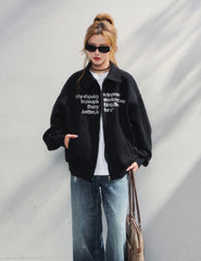 Vintage Embroidered Lettering Oversized Casual Jacket