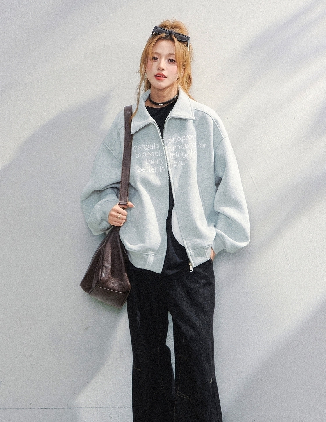 Vintage Embroidered Lettering Oversized Casual Jacket