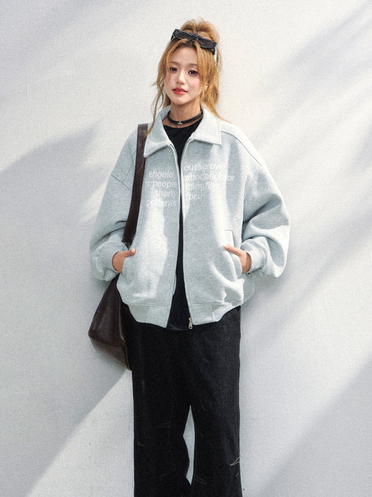 Vintage Embroidered Lettering Oversized Casual Jacket