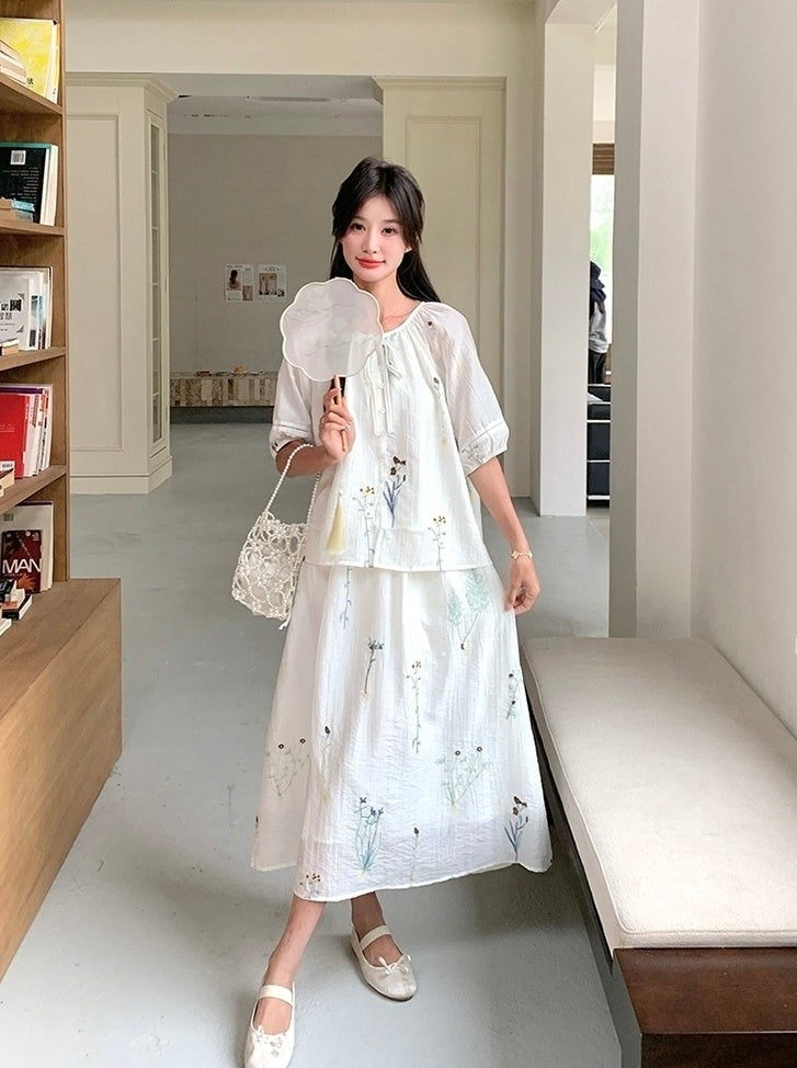 Vintage Embroidered Shirt And Skirt Set