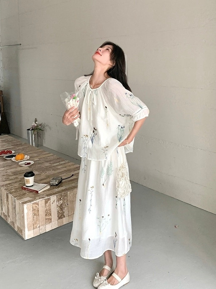 Vintage Embroidered Shirt And Skirt Set
