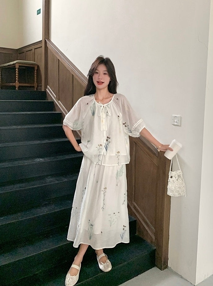 Vintage Embroidered Shirt And Skirt Set