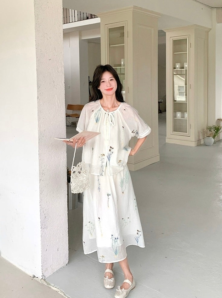 Vintage Embroidered Shirt And Skirt Set