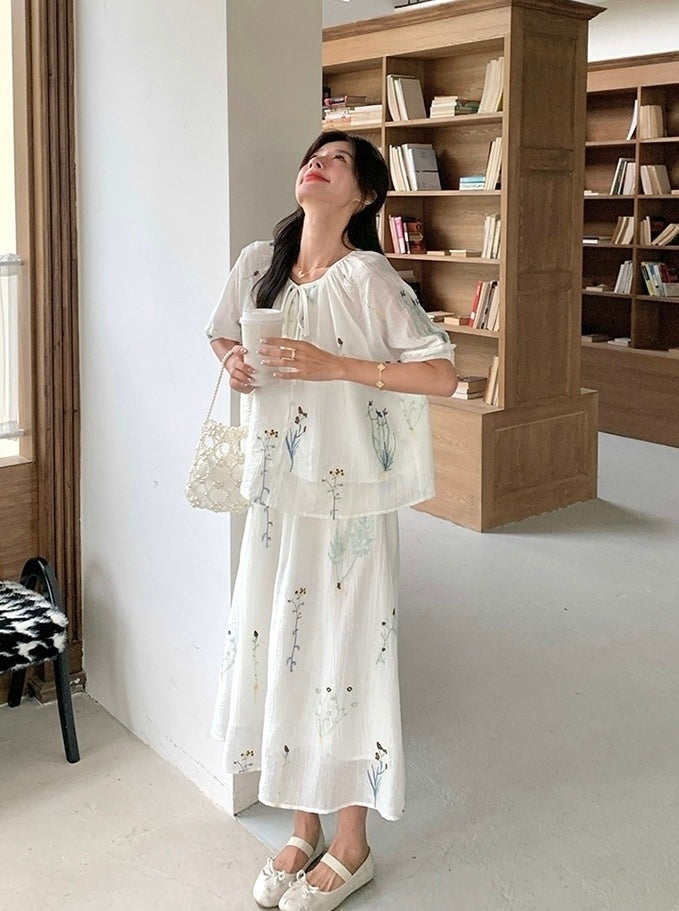 Vintage Embroidered Shirt And Skirt Set