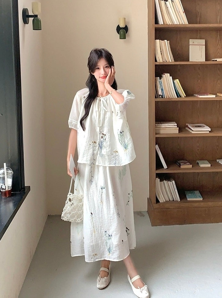 Vintage Embroidered Shirt And Skirt Set