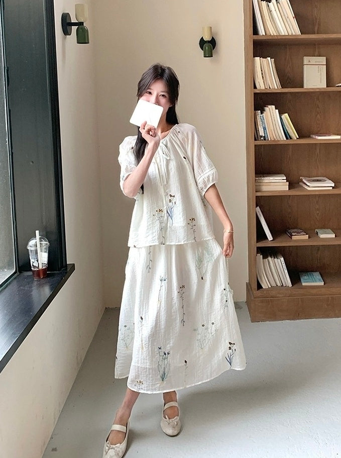Vintage Embroidered Shirt And Skirt Set