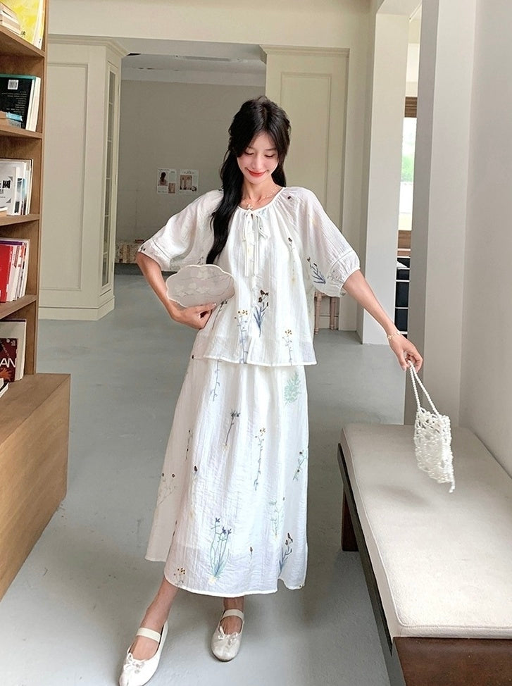 Vintage Embroidered Shirt And Skirt Set