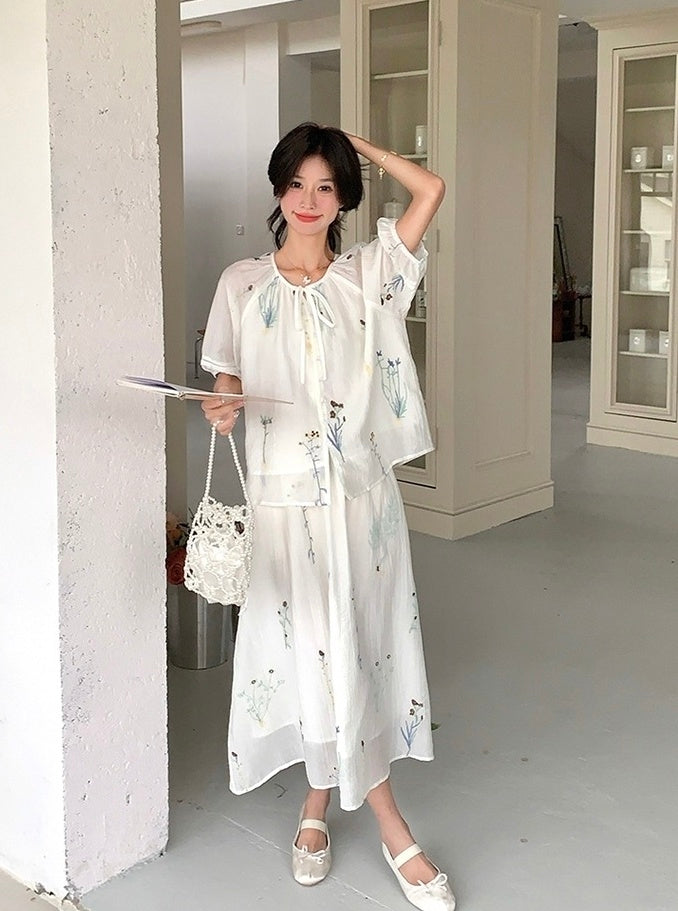 Vintage Embroidered Shirt And Skirt Set