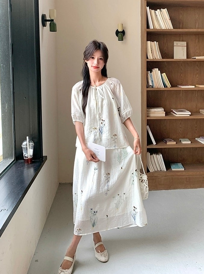Vintage Embroidered Shirt And Skirt Set