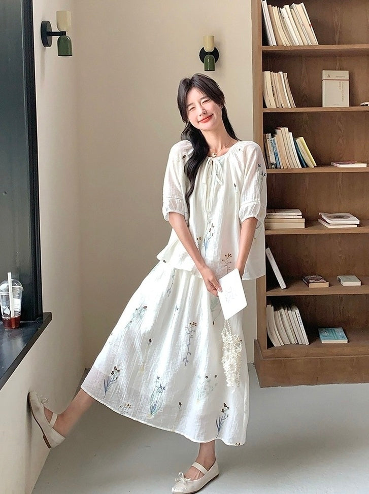 Vintage Embroidered Shirt And Skirt Set