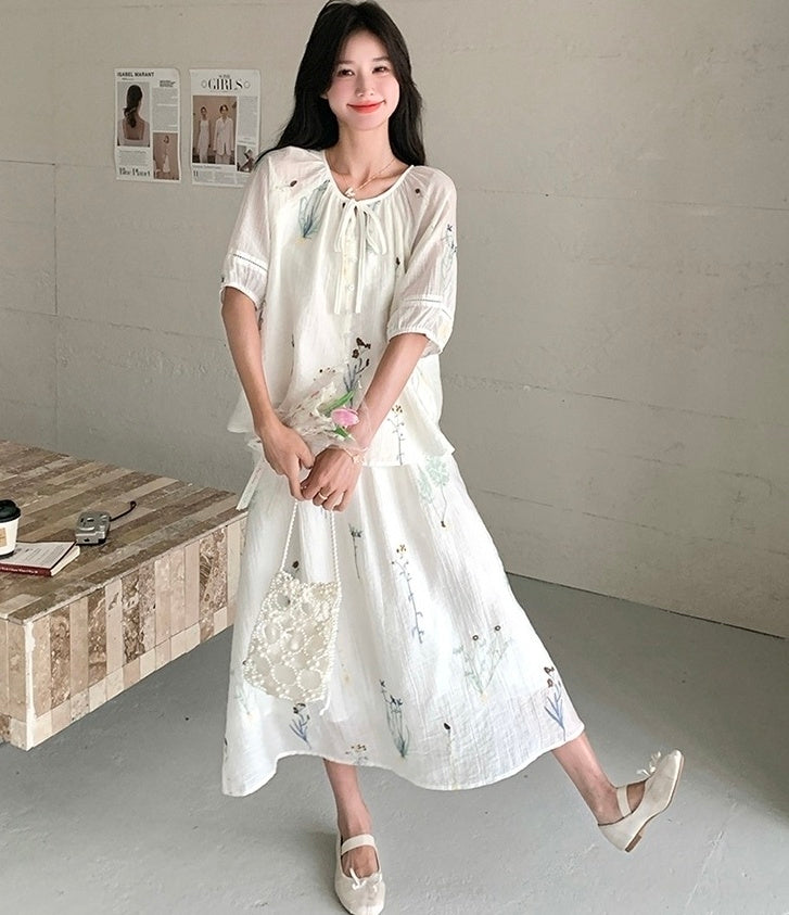 Vintage Embroidered Shirt And Skirt Set