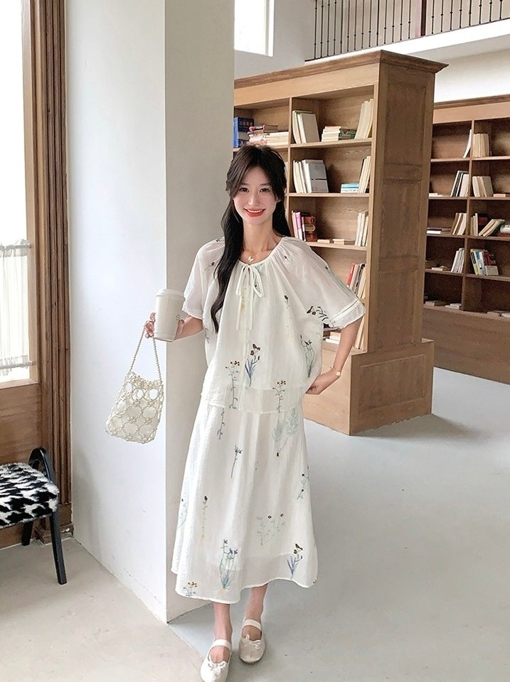 Vintage Embroidered Shirt And Skirt Set