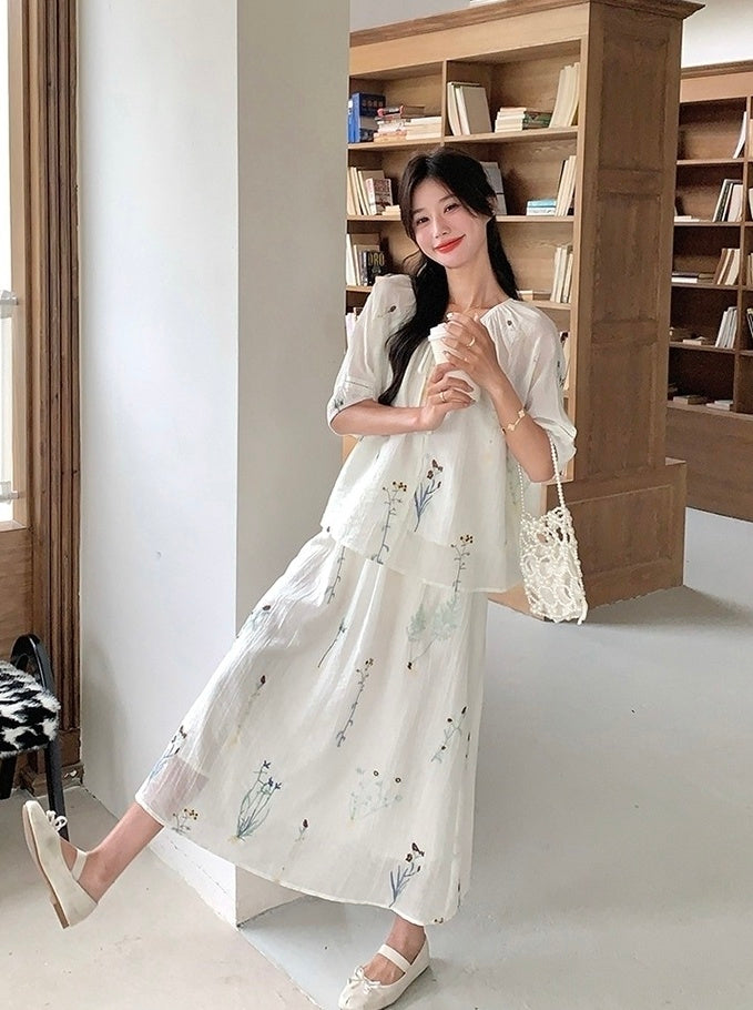 Vintage Embroidered Shirt And Skirt Set