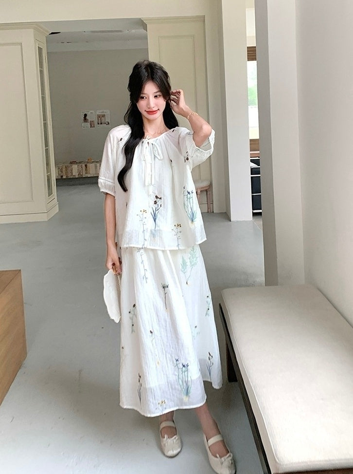 Vintage Embroidered Shirt And Skirt Set