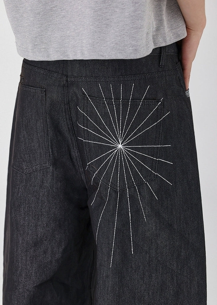 Vintage Embroidered Straight Leg Wide Pants
