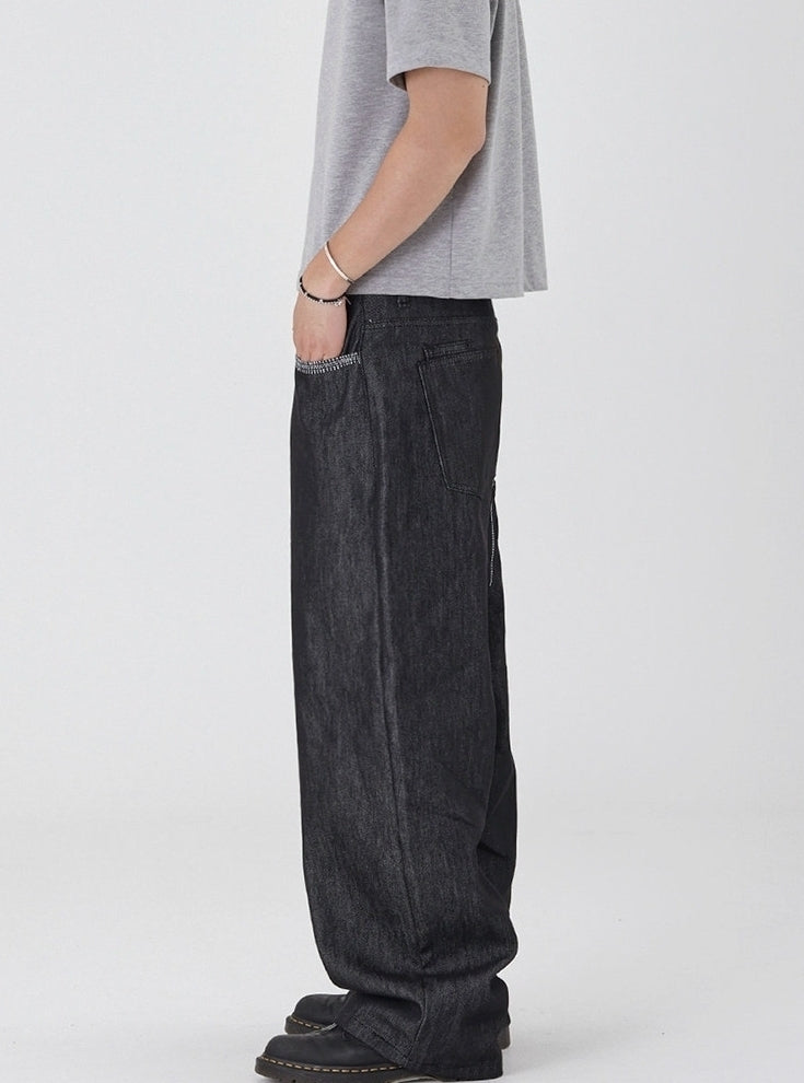 Vintage Embroidered Straight Leg Wide Pants