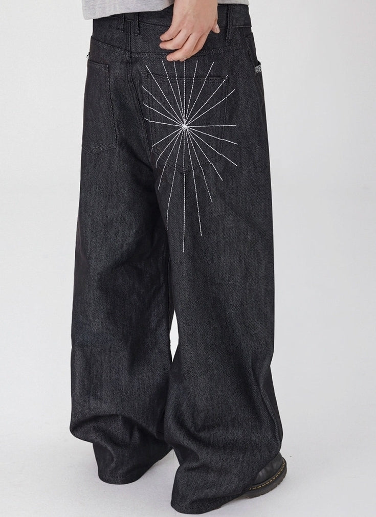 Vintage Embroidered Straight Leg Wide Pants