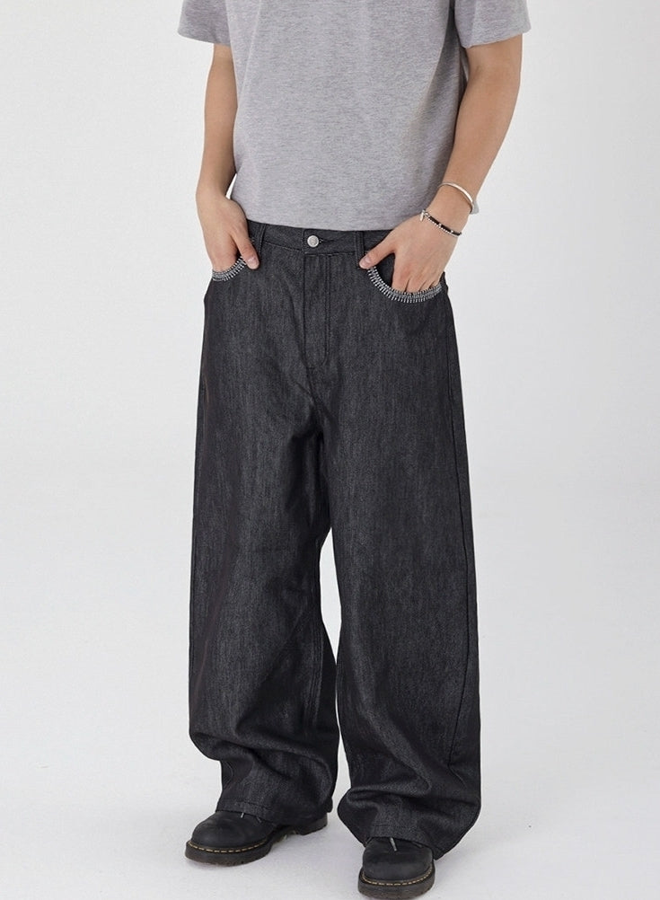 Vintage Embroidered Straight Leg Wide Pants