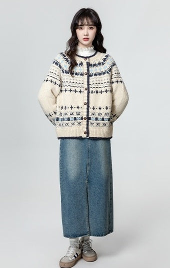 Vintage Fair Isle Knit Cardigan Sweater
