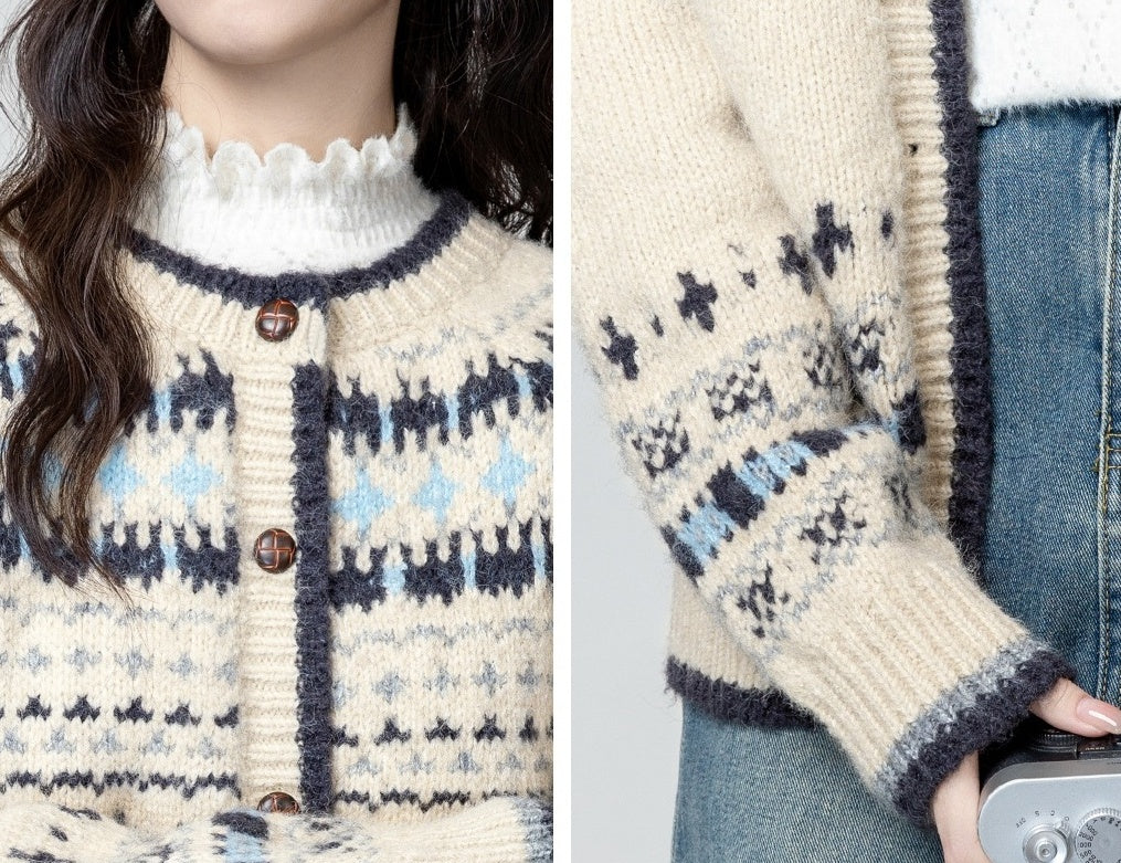 Vintage Fair Isle Knit Cardigan Sweater