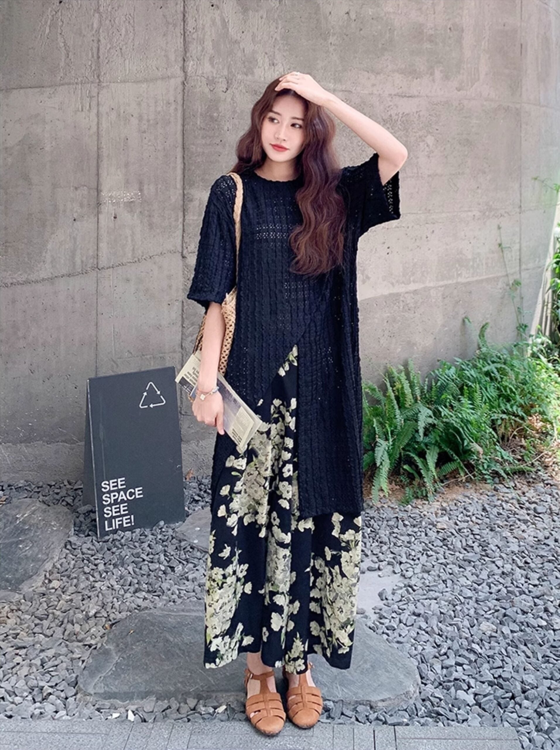 Vintage Floral Cardigan And Wide Leg Pants Set
