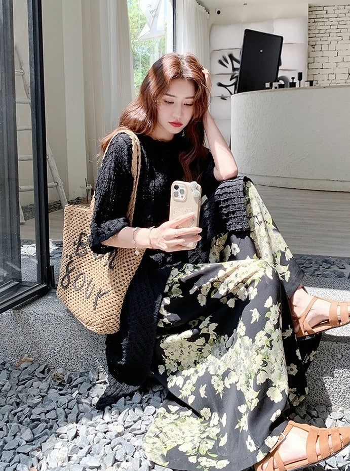 Vintage Floral Cardigan And Wide Leg Pants Set