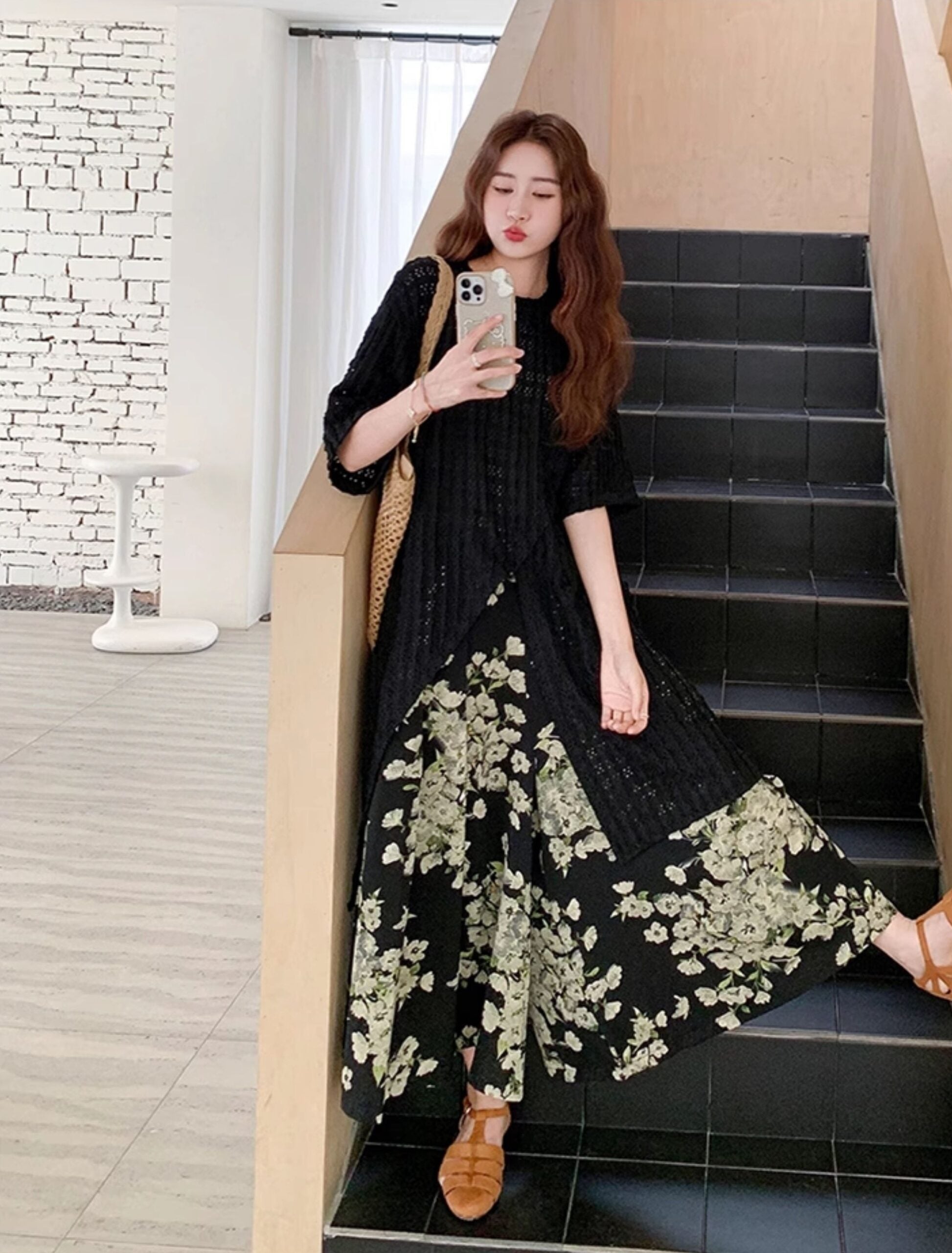 Vintage Floral Cardigan And Wide Leg Pants Set