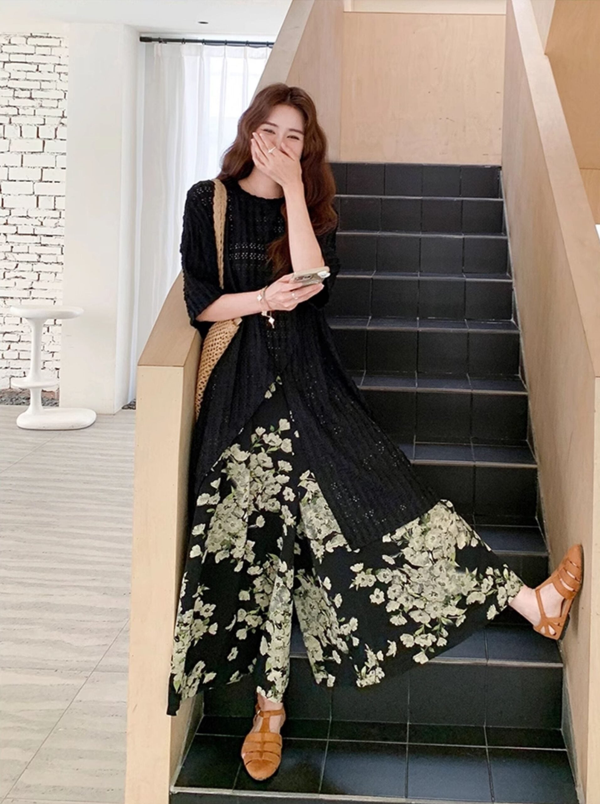 Vintage Floral Cardigan And Wide Leg Pants Set