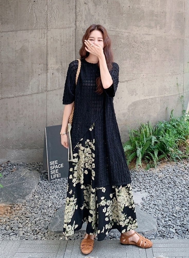 Vintage Floral Cardigan And Wide Leg Pants Set