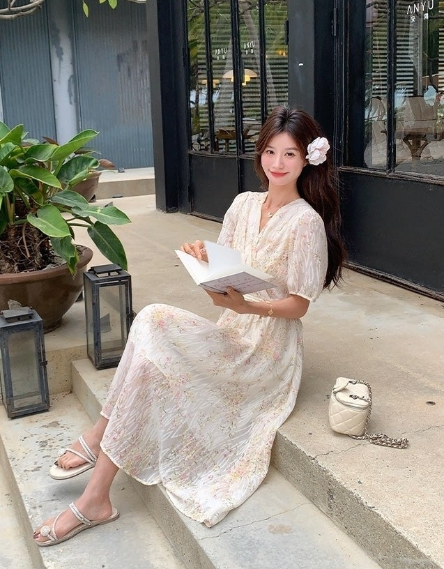 Vintage Floral Chiffon Tea Dress