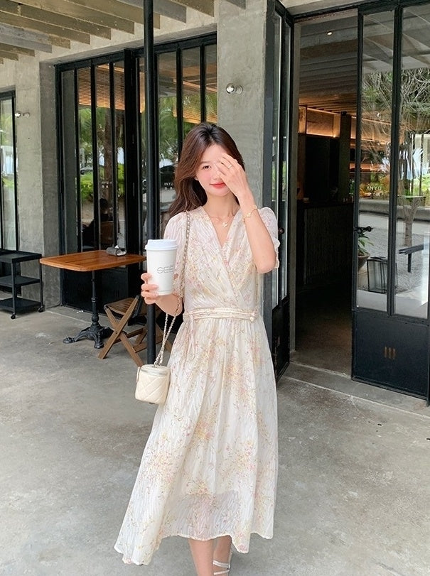 Vintage Floral Chiffon Tea Dress
