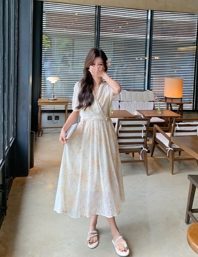 Vintage Floral Chiffon Tea Dress