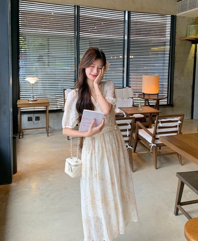 Vintage Floral Chiffon Tea Dress
