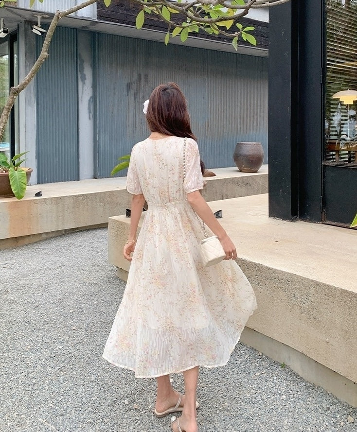 Vintage Floral Chiffon Tea Dress