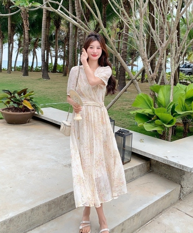 Vintage Floral Chiffon Tea Dress
