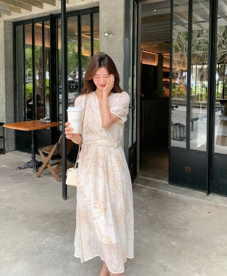 Vintage Floral Chiffon Tea Dress