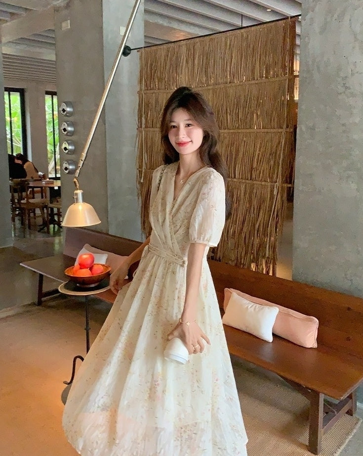 Vintage Floral Chiffon Tea Dress