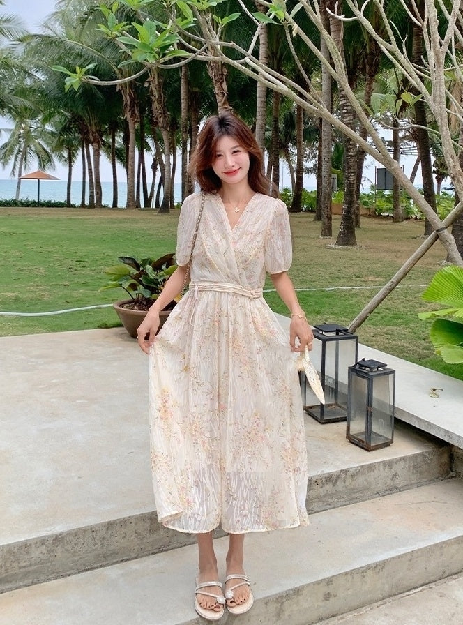 Vintage Floral Chiffon Tea Dress