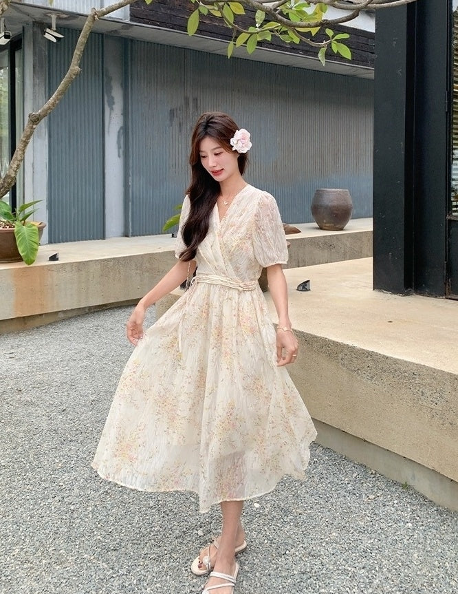 Vintage Floral Chiffon Tea Dress