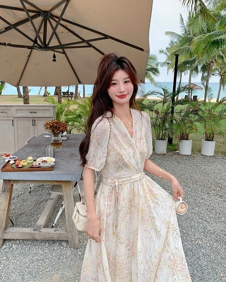 Vintage Floral Chiffon Tea Dress